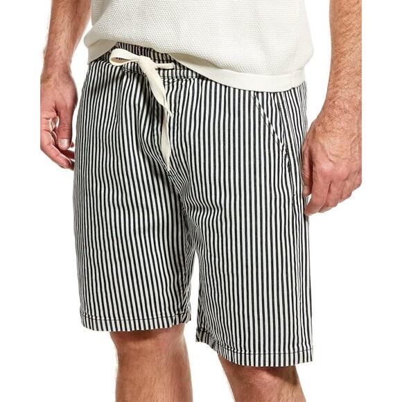7 For All Mankind Beachside Shorts Men’s Medium Pinstripe Navy White 8” Designer